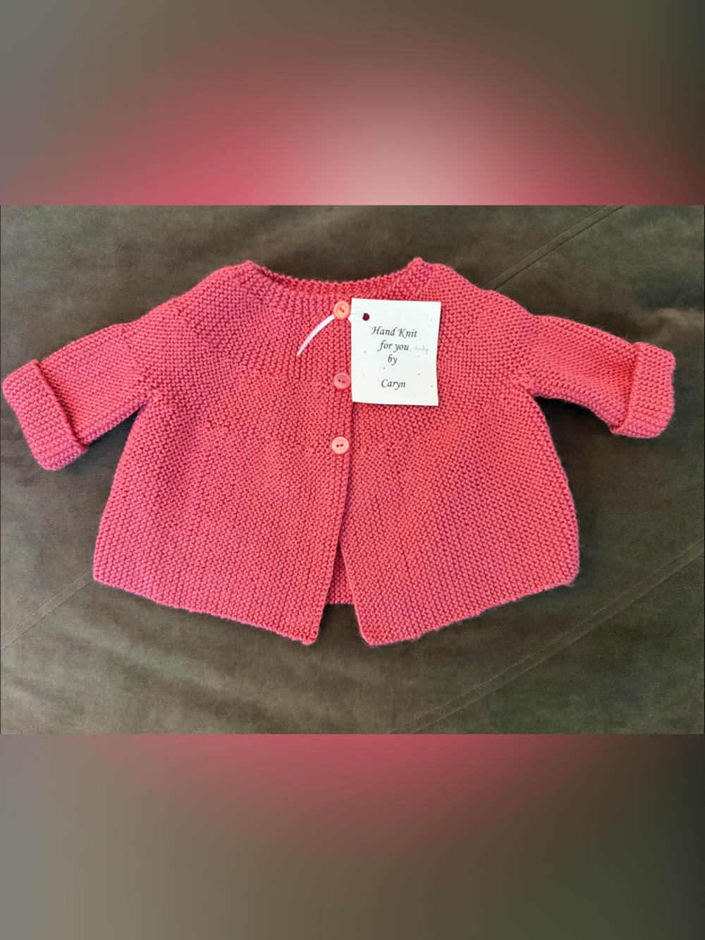 Hand-Knit Pink Baby Cardigan Sweater